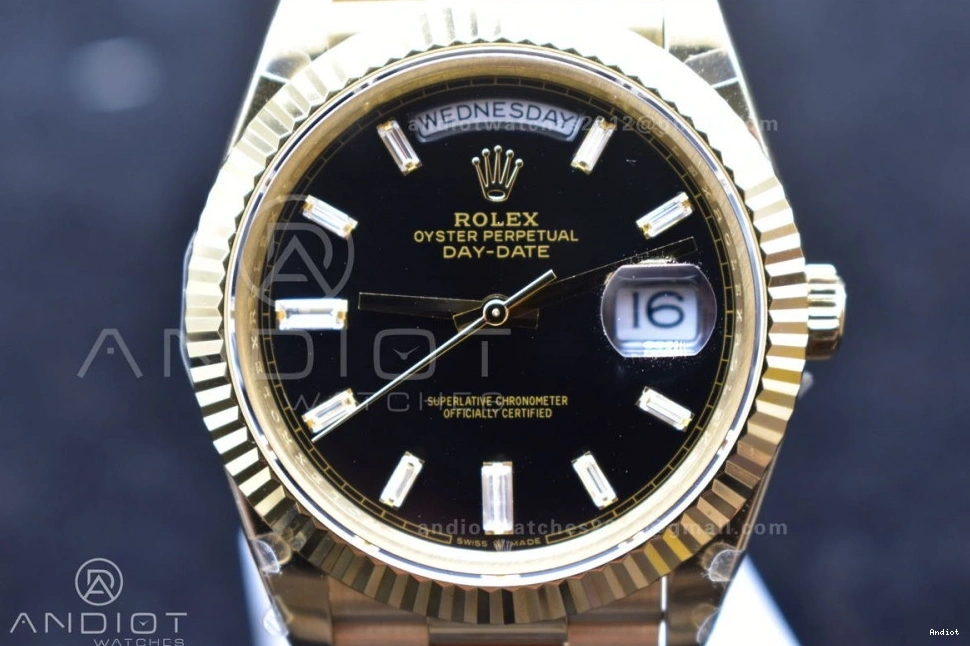 Plated Markers A2836 Crystal 904L Black Dial 40 GMF Bracelet President On YG DayDate Steel V2 0123